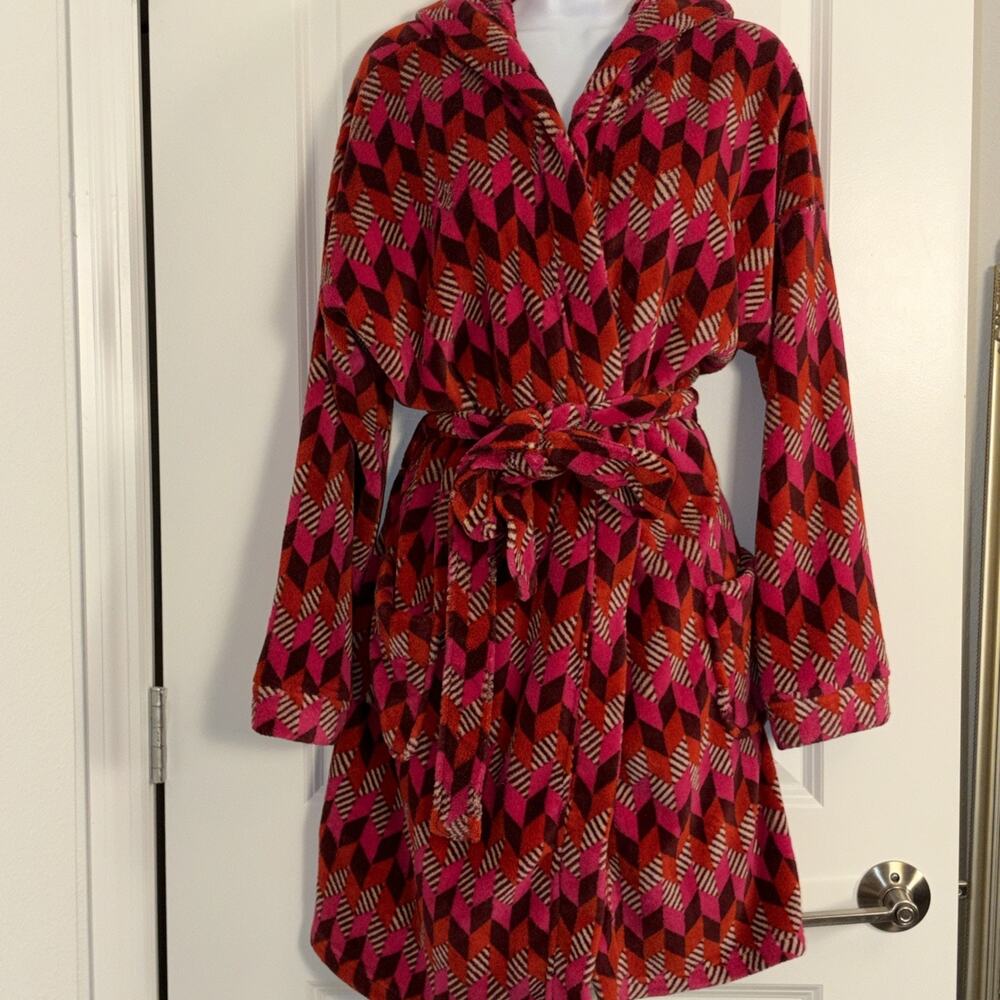 Vera Bradley Hooded Fleece Robe L/xl Pink Short Bath Robe